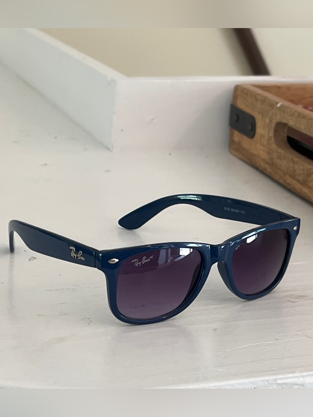 Ray-Ban Navy Blue Wayfarer Sunglasses with Black Case